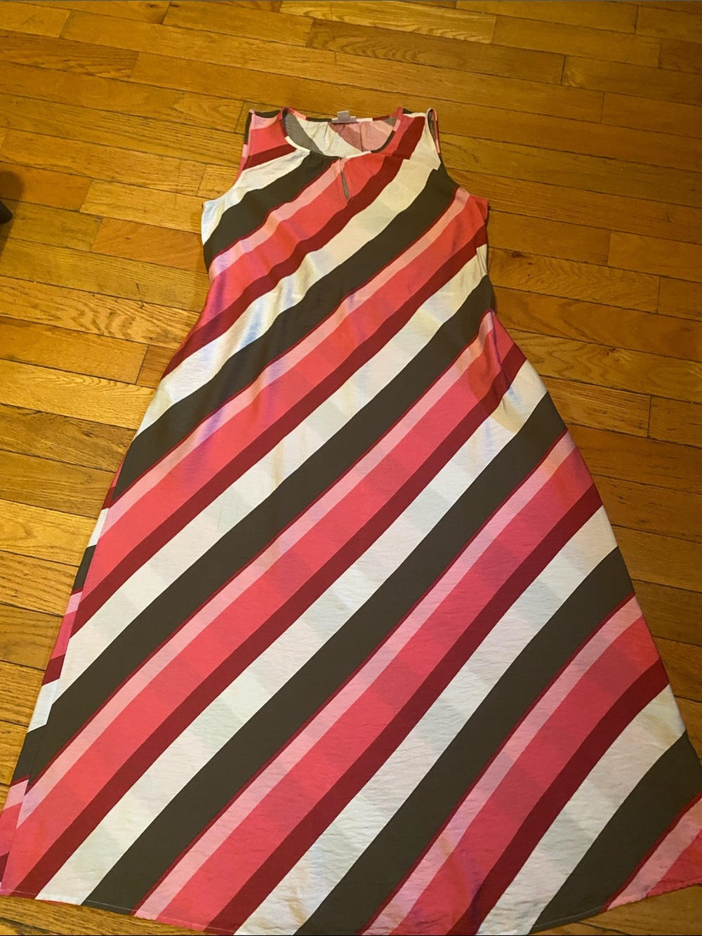 Liz Claiborne Pink, Red, White & Brown Striped Sleeveless Dress